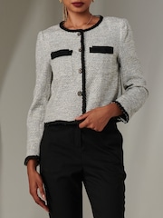 Jolie Moi Grey Cropped Tweed Jacket - Image 3 of 6