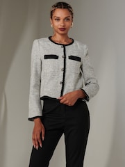 Jolie Moi Grey Cropped Tweed Jacket - Image 6 of 6