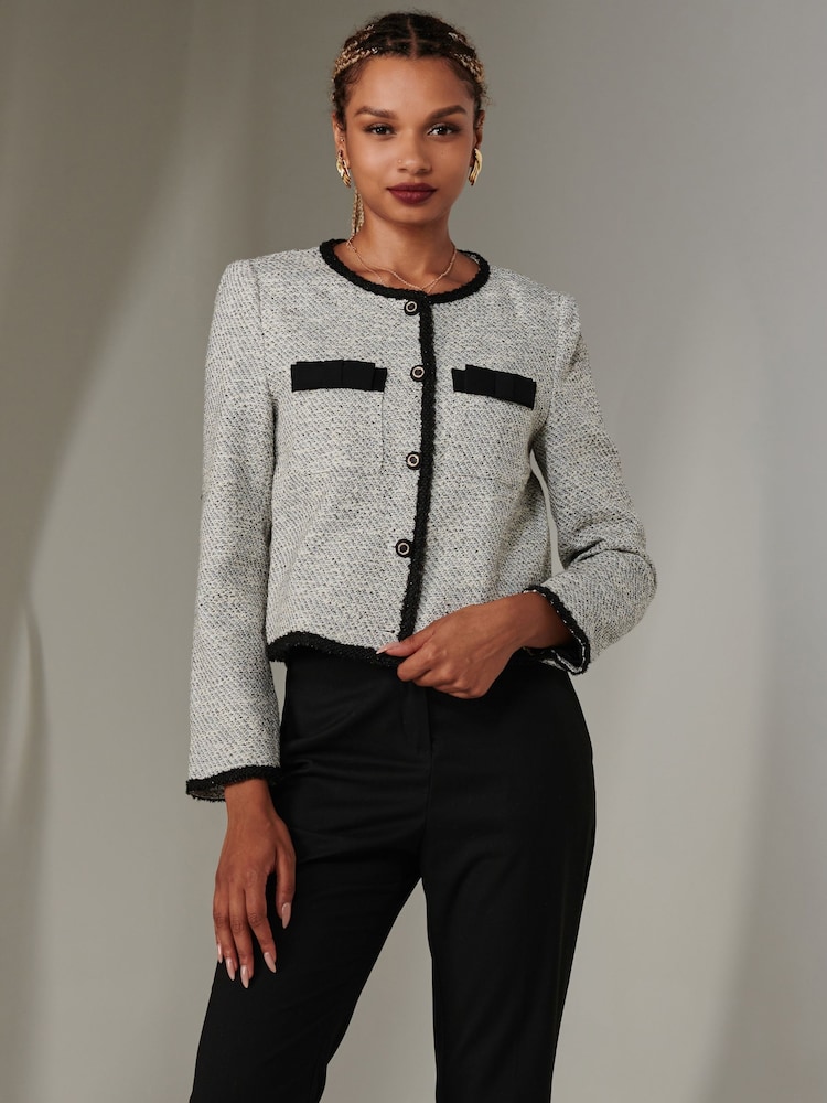 Jolie Moi Grey Cropped Tweed Jacket - Image 6 of 6