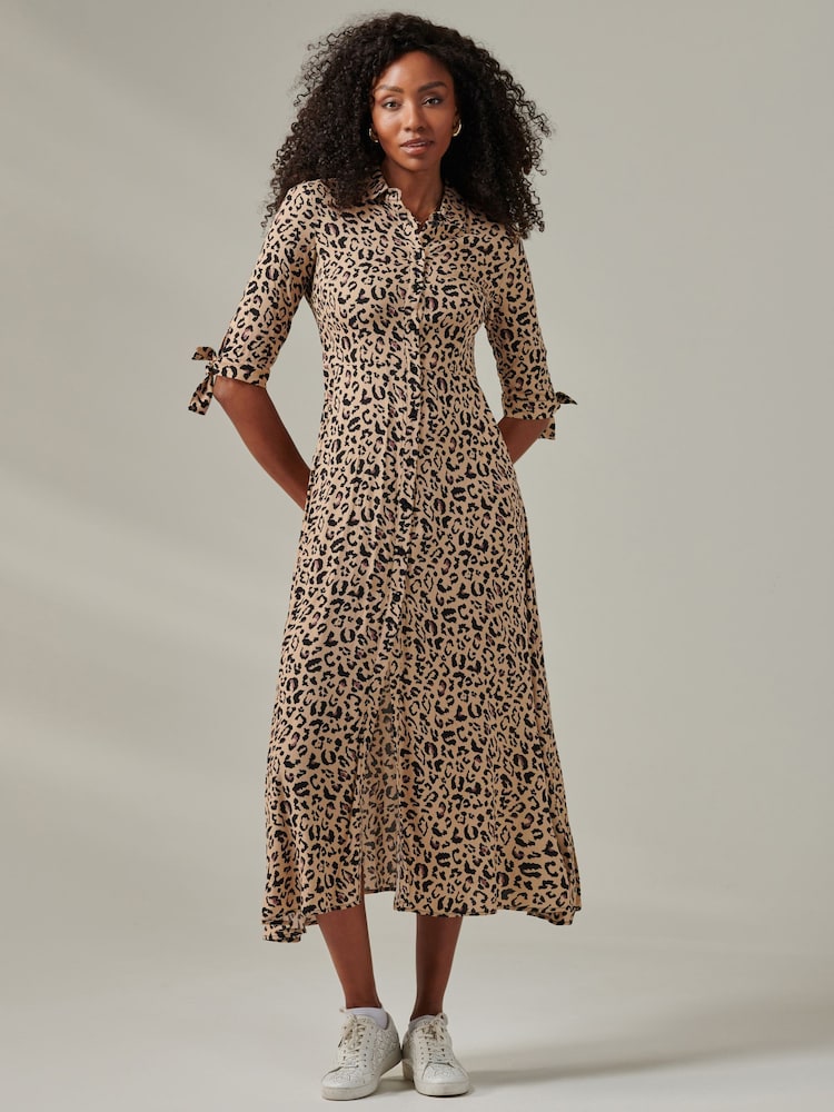 Jolie Moi Natural Nora Print Viscose Maxi Shirt Dress - Image 1 of 6