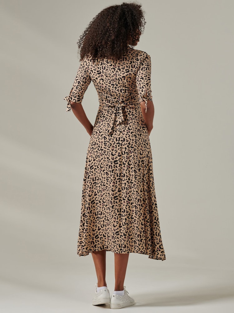 Jolie Moi Natural Nora Print Viscose Maxi Shirt Dress - Image 2 of 6