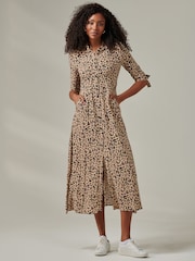 Jolie Moi Natural Nora Print Viscose Maxi Shirt Dress - Image 4 of 6