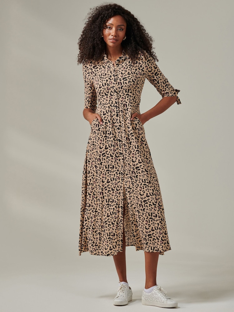 Jolie Moi Natural Nora Print Viscose Maxi Shirt Dress - Image 4 of 6