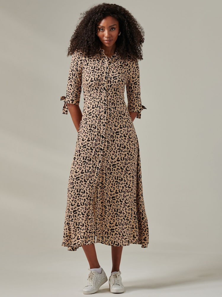 Jolie Moi Natural Nora Print Viscose Maxi Shirt Dress - Image 5 of 6