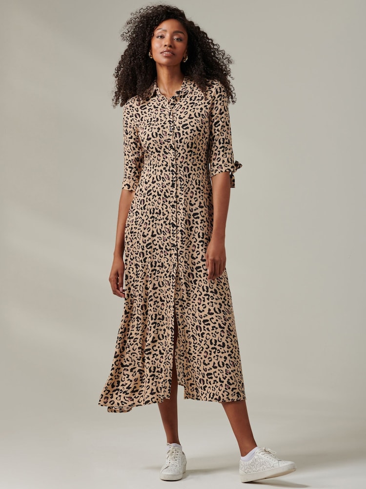 Jolie Moi Natural Nora Print Viscose Maxi Shirt Dress - Image 6 of 6