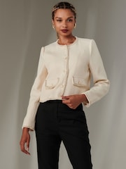 Jolie Moi Cream Cropped Vintage Jacket - Image 1 of 6