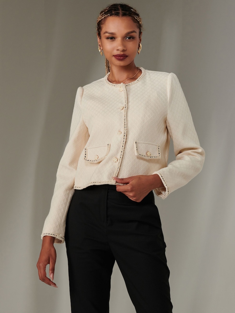 Jolie Moi Cream Cropped Vintage Jacket - Image 1 of 6