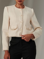 Jolie Moi Cream Cropped Vintage Jacket - Image 3 of 6