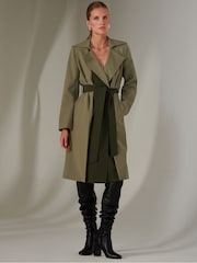 Jolie Moi Green Belted Lonline Trench Coat - Image 1 of 6