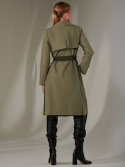 Jolie Moi Green Belted Lonline Trench Coat - Image 2 of 6