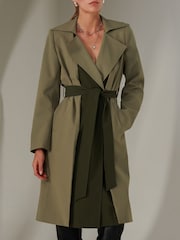 Jolie Moi Green Belted Lonline Trench Coat - Image 3 of 6