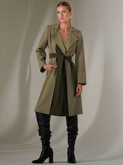 Jolie Moi Green Belted Lonline Trench Coat - Image 4 of 6