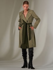 Jolie Moi Green Belted Lonline Trench Coat - Image 5 of 6