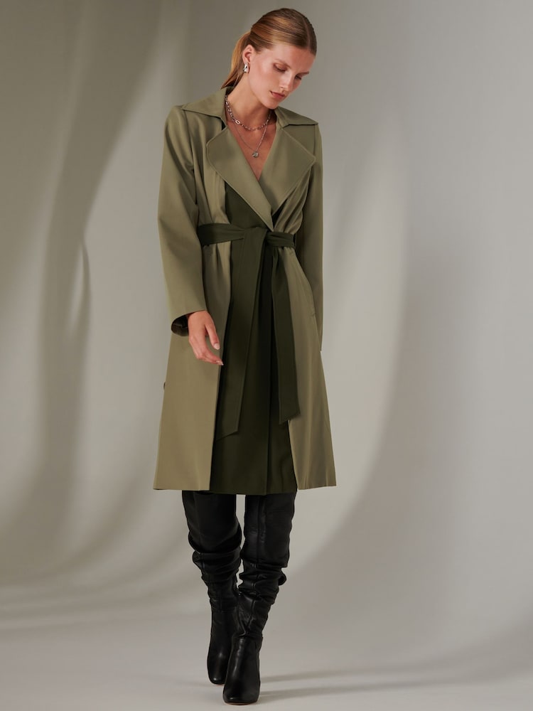 Jolie Moi Green Belted Lonline Trench Coat - Image 6 of 6