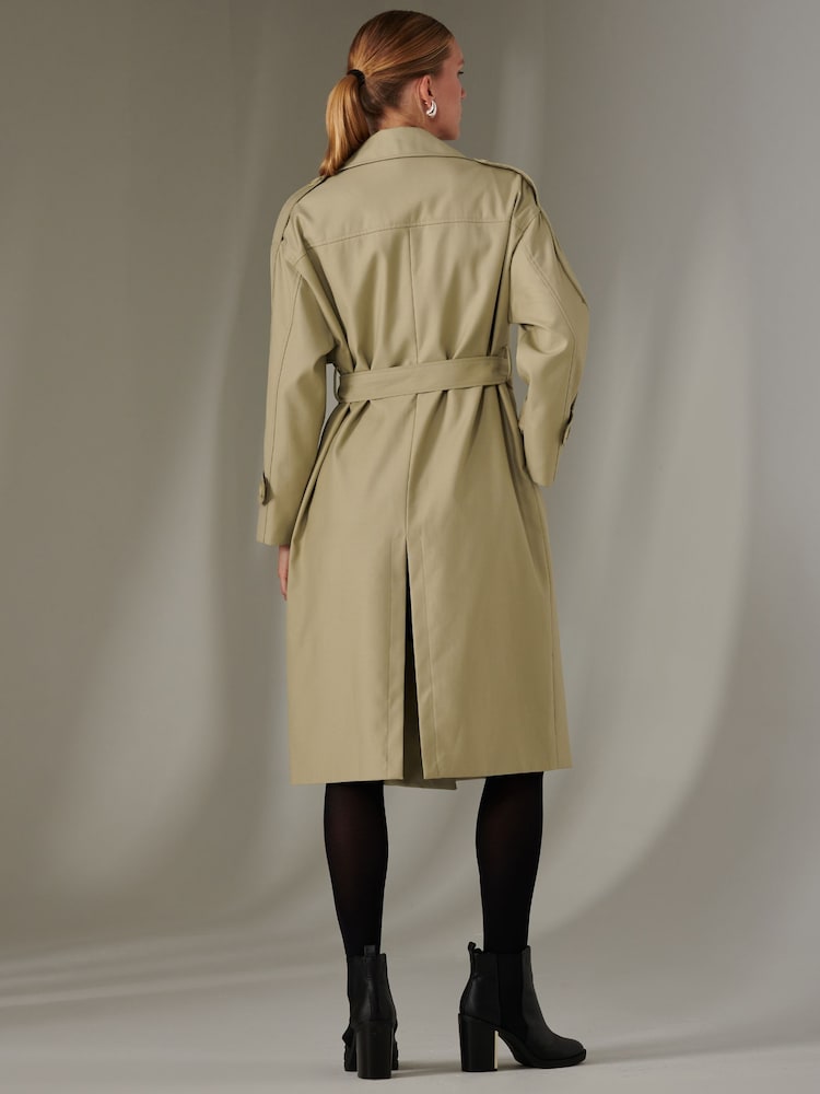 Jolie Moi Cream Button Up Trench Coat - Image 2 of 6