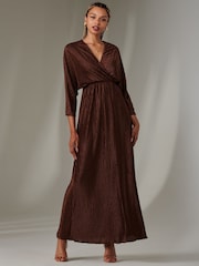 Braun - Jolie Moi Midi-Chiffonkleid mit gerüschtem Saum - Bild 1 von 6