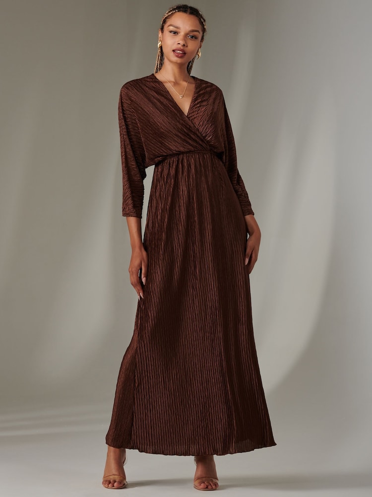 Braun - Jolie Moi Midi-Chiffonkleid mit gerüschtem Saum - Bild 1 von 6