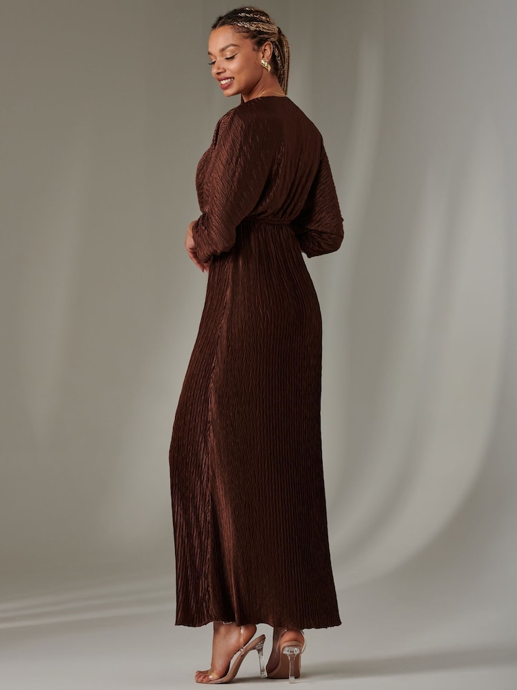 Braun - Jolie Moi Midi-Chiffonkleid mit gerüschtem Saum - Bild 2 von 6