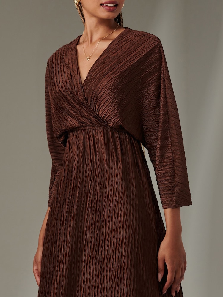 Jolie Moi Brown Ruffle Hem Chiffon Midi Dress - Image 3 of 6