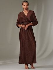 Braun - Jolie Moi Midi-Chiffonkleid mit gerüschtem Saum - Bild 4 von 6