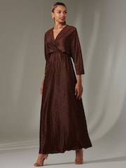 Braun - Jolie Moi Midi-Chiffonkleid mit gerüschtem Saum - Bild 5 von 6