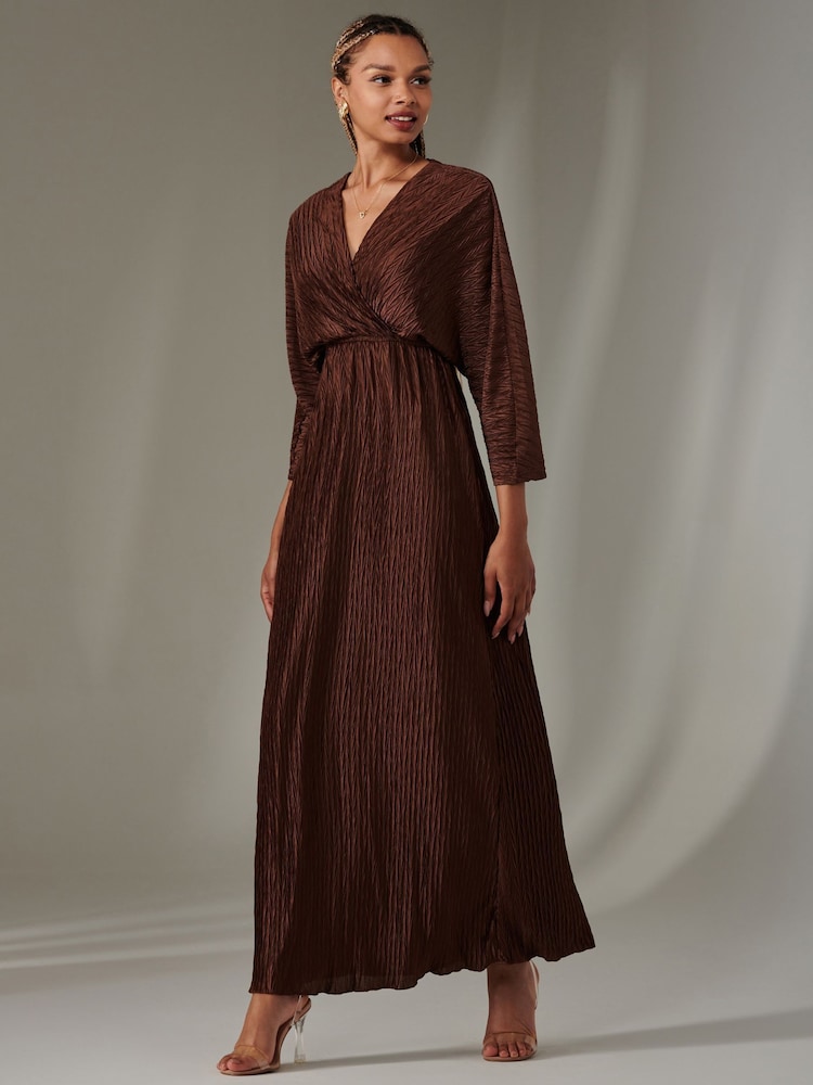 Jolie Moi Brown Ruffle Hem Chiffon Midi Dress - Image 5 of 6