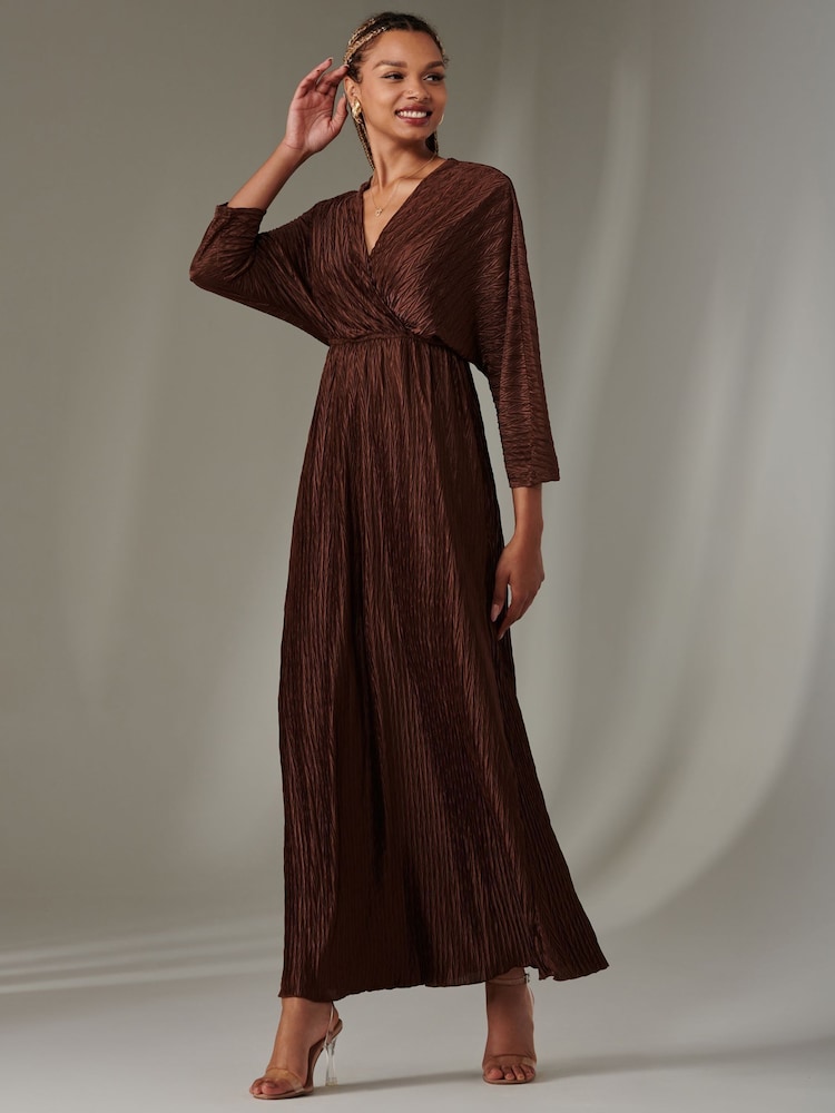 Braun - Jolie Moi Midi-Chiffonkleid mit gerüschtem Saum - Bild 6 von 6