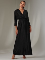 Jolie Moi Black Ruffle Hem Chiffon Midi Dress - Image 1 of 6
