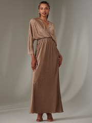 Jolie Moi Metallic Ruffle Hem Chiffon Midi Dress - Image 1 of 6
