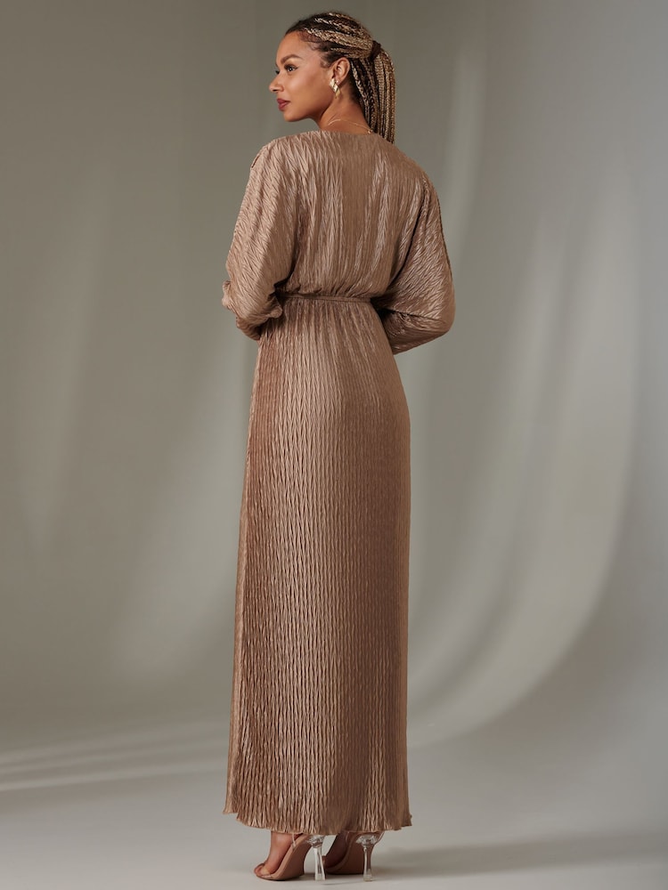 Jolie Moi Metallic Ruffle Hem Chiffon Midi Dress - Image 2 of 6