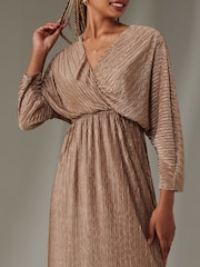 Jolie Moi Metallic Ruffle Hem Chiffon Midi Dress - Image 3 of 6