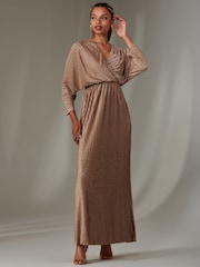 Jolie Moi Metallic Ruffle Hem Chiffon Midi Dress - Image 4 of 6