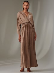 Jolie Moi Metallic Ruffle Hem Chiffon Midi Dress - Image 5 of 6