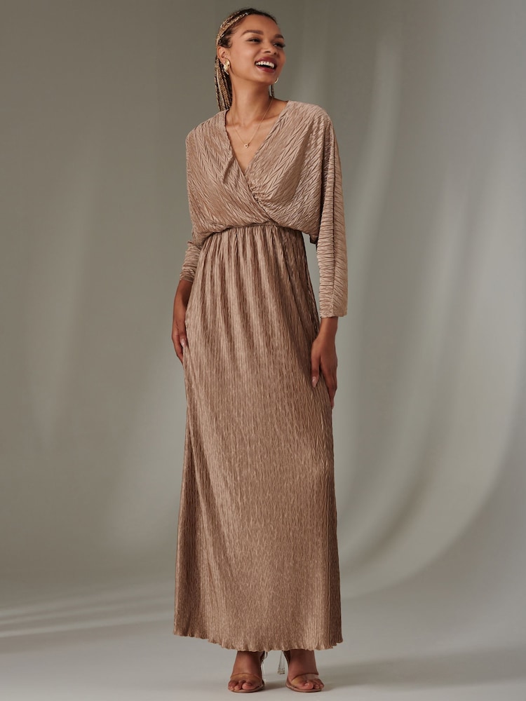 Jolie Moi Metallic Ruffle Hem Chiffon Midi Dress - Image 6 of 6