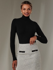Jolie Moi Grey Tweed Front Pocket Skirt - Image 1 of 6