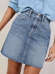 Lipsy Mid Wash Blue Denim Double Button Waistband Mini Skirt - Image 3 of 4