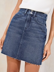 Lipsy Dark Blue Wash Denim Double Button Waistband Mini Skirt - Image 1 of 4