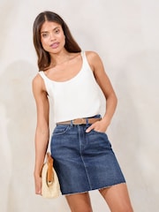 Lipsy Dark Blue Wash Denim Double Button Waistband Mini Skirt - Image 2 of 4