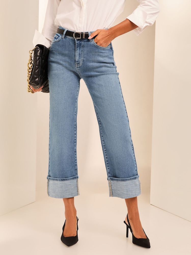 Lipsy Crop Wide Leg Turn Up Jeans - Image 1 of 5