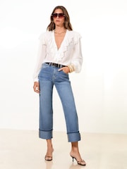 Lipsy Crop Wide Leg Turn Up Jeans - Image 2 of 5