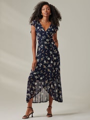 Jolie Moi Blue Heleyna Ruffle Hem Mesh Maxi Dress - Image 1 of 6