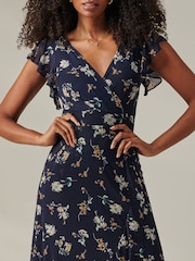 Jolie Moi Blue Heleyna Ruffle Hem Mesh Maxi Dress - Image 3 of 6