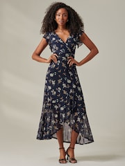 Jolie Moi Blue Heleyna Ruffle Hem Mesh Maxi Dress - Image 4 of 6