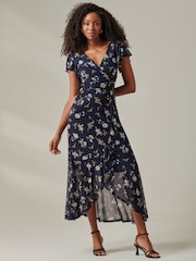 Jolie Moi Blue Heleyna Ruffle Hem Mesh Maxi Dress - Image 5 of 6