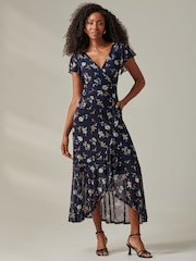 Jolie Moi Blue Heleyna Ruffle Hem Mesh Maxi Dress - Image 6 of 6