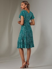 Синий - Jolie Moi V-Neck Fit and Flare Sequin Dress - Image 2 of 6