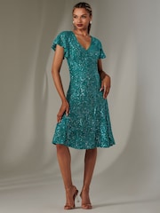 Синий - Jolie Moi V-Neck Fit and Flare Sequin Dress - Image 5 of 6