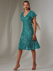 Синий - Jolie Moi V-Neck Fit and Flare Sequin Dress - Image 6 of 6