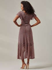 Jolie Moi Pink Geo Print Ruffle Hem Mesh Maxi Dress - Image 2 of 6