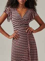 Jolie Moi Pink Geo Print Ruffle Hem Mesh Maxi Dress - Image 3 of 6